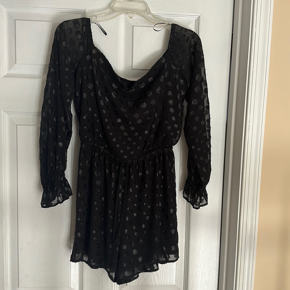 Express Black Polkadot Romper